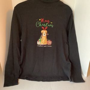 Time And Tru Merry Christmas Dog Long Sleeve Top Black Size Large